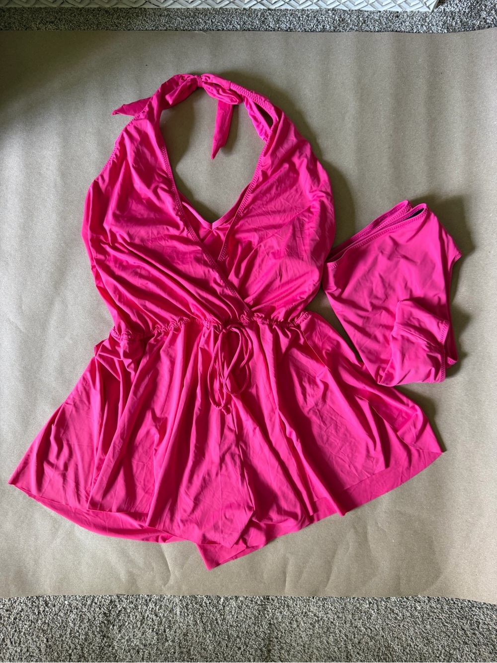 Cupshe Hot Pink Halter Two-Piece with Attached Romper